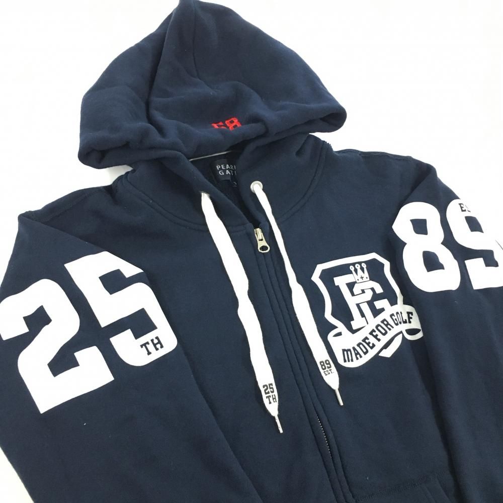 美品】パーリーゲイツ ジップパーカー ネイビー×白 フロッキーワッペン