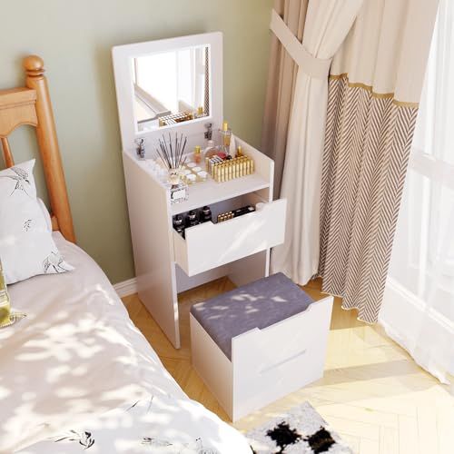 Isabally ドレッサー コンパクト テーブル LEDライト付き 幅48cm 大