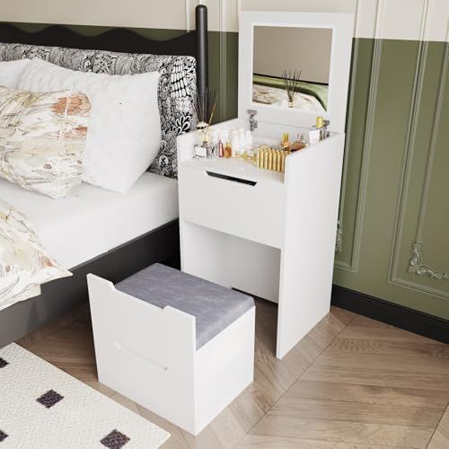 Isabally ドレッサー コンパクト テーブル LEDライト付き 幅48cm 大