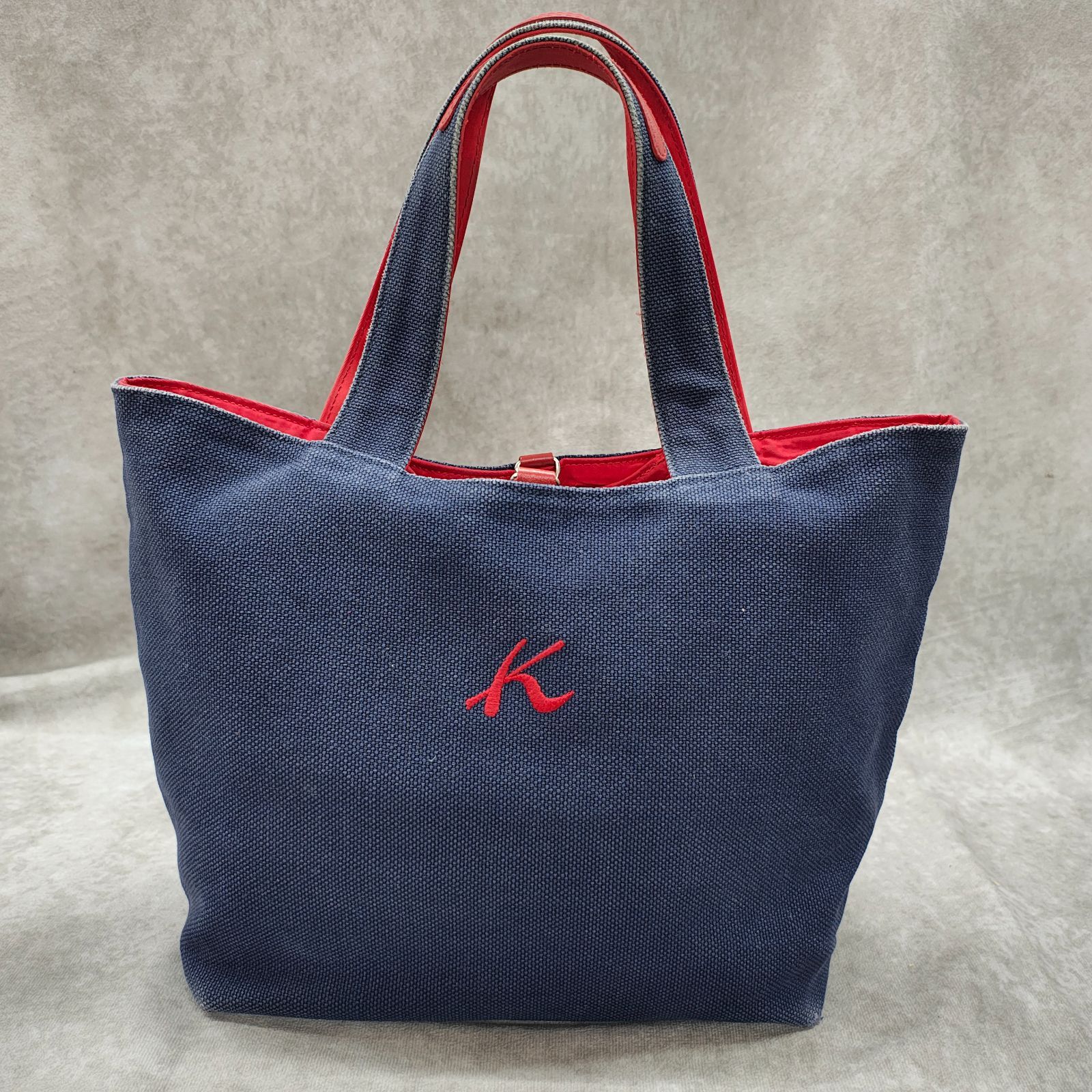 キタムラ Kitamura リバーシブル ハンドバッグ ネイビー レッド 紺色 