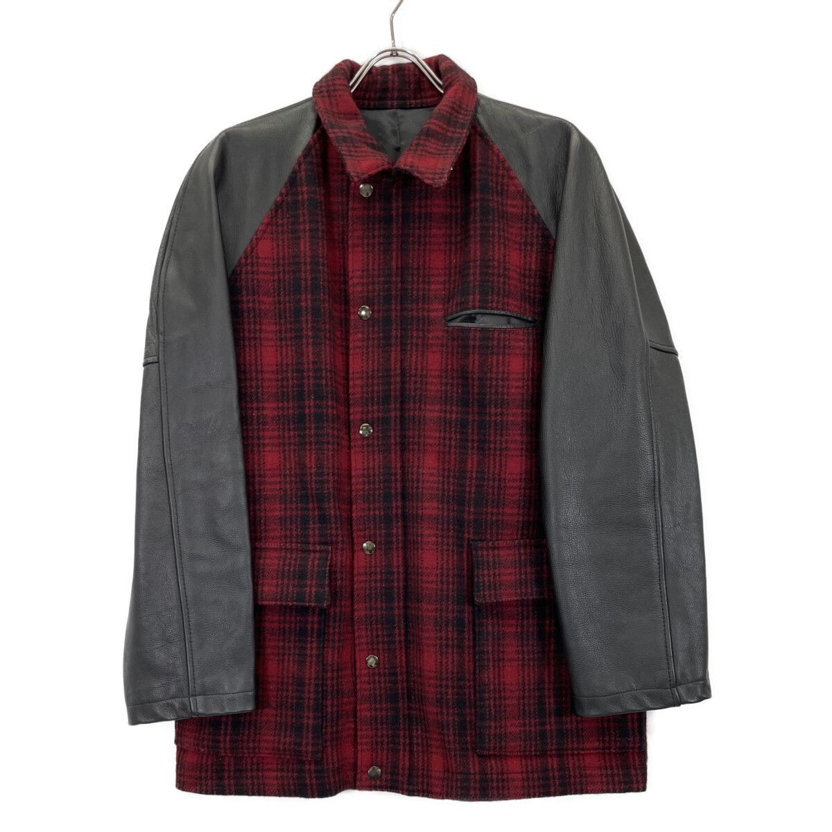 Y's for men ワイズフォーメン ﾌﾞﾗｯｸ×ﾚｯﾄﾞ ｱｰﾑﾚｻﾞｰ ﾁｪｯｸ柄ｳｰﾙｼﾞｬｹｯﾄ