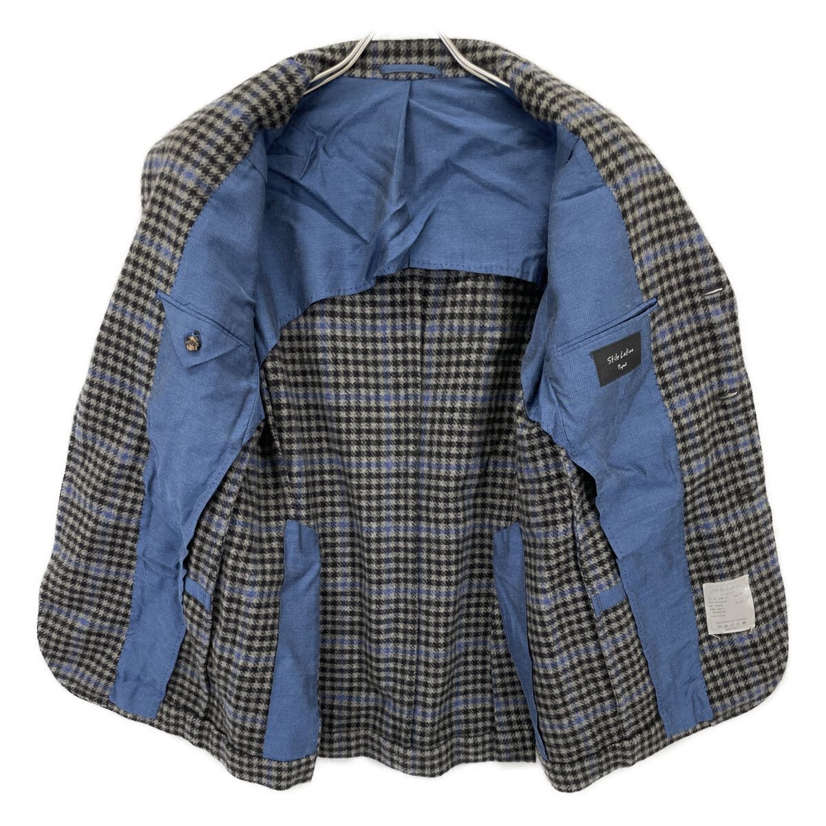 J7392 美品 スティレラティーノ チェック柄ツイードジャケット 茶×灰 46 J7392 美品 スティレラティーノ チェック柄ツイードジャケット 茶×灰