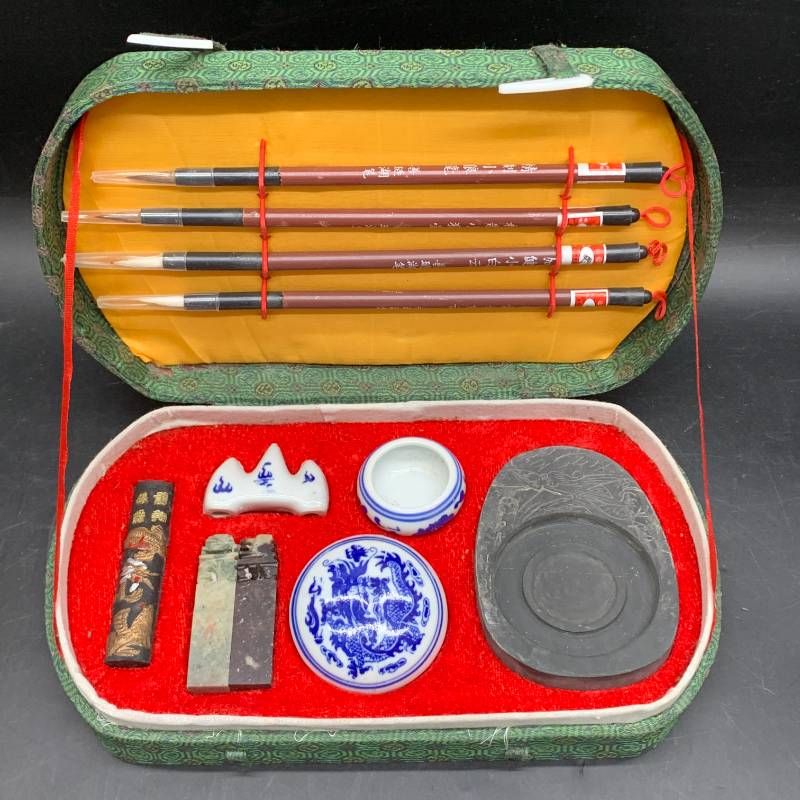 T365文房四寶 書道用具セット 硯・筆・墨・水滴 朱肉 筆置き 印台 正