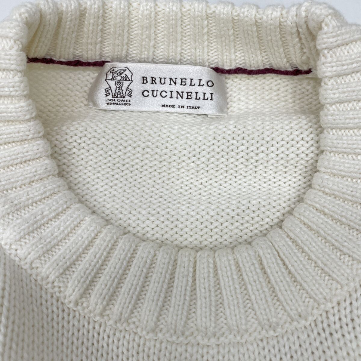 BRUNELLO CUCINELLI ブルネロクチネリ ﾎﾜｲﾄ ｺｯﾄﾝ ｸﾙｰﾈｯｸ ﾛﾝｸﾞｽﾘｰﾌﾞﾆｯﾄ