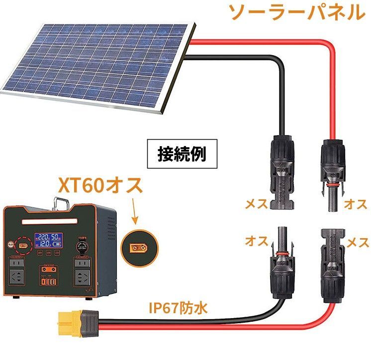 MC4 to XT60ケーブル 1m IP67防水 12AWG ソーラーコネクタ MC4 太陽光
