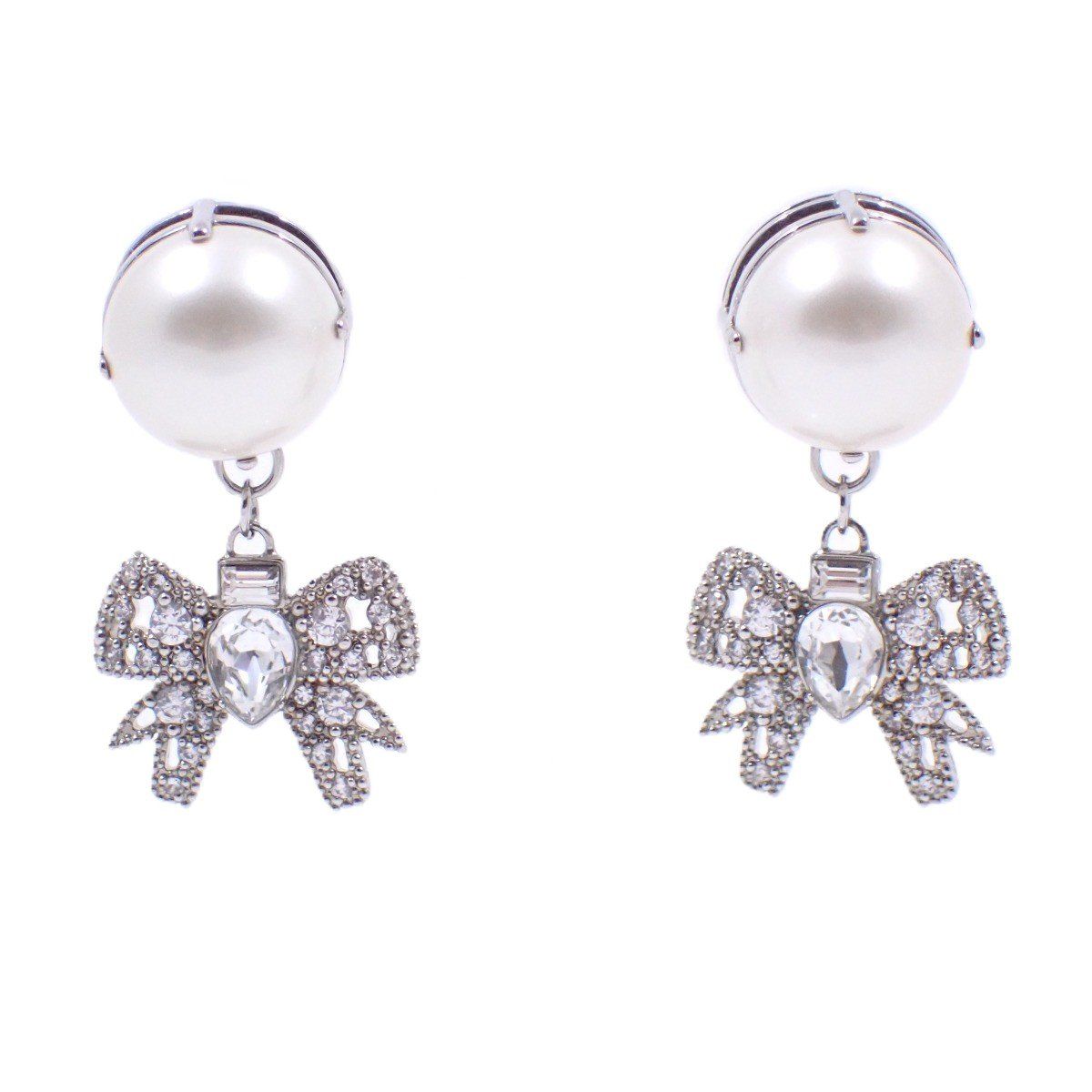 ミュウミュウ　リボンピアス miu miu ミュウミュウ リボン ピアス シルバー色金具/フェイクパール