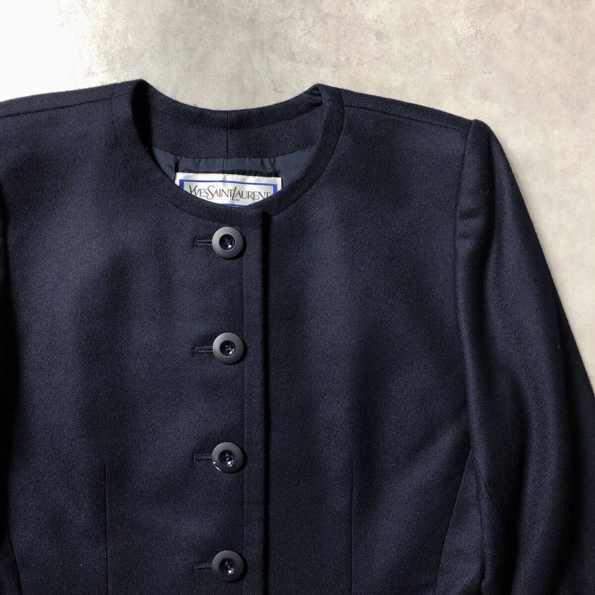 WH145○YVES SAINT LAURENT：ノーカラーウールジャケット ○9 