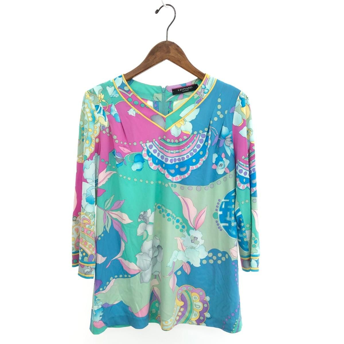 LEONARD レオナール 花柄 カットソー 七分袖 コットン100% LEONARD レオナール 七分袖カットソー サイズ:M 花柄/総柄/Vネック