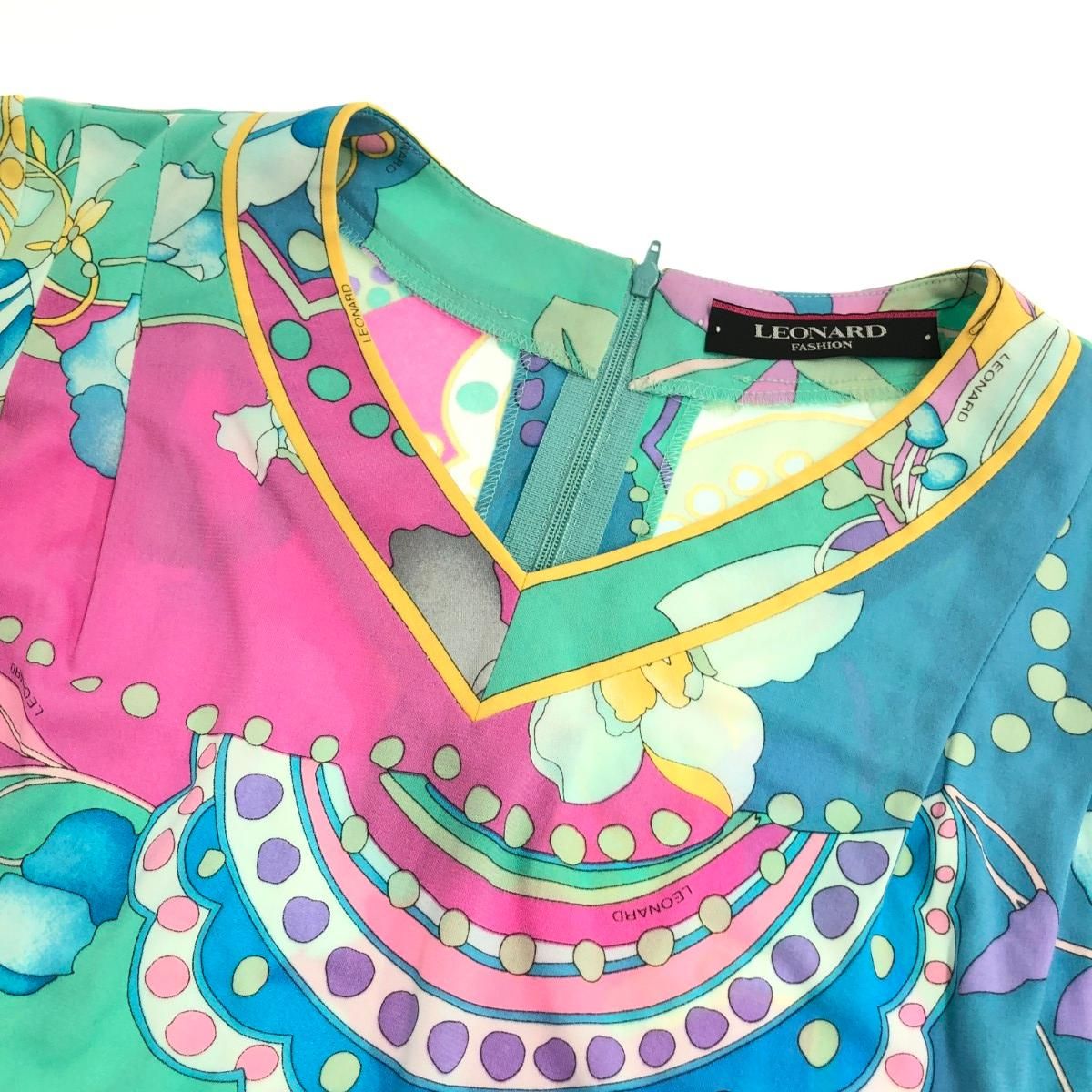 LEONARD レオナール 七分袖カットソー サイズ:M 花柄/総柄/Vネック