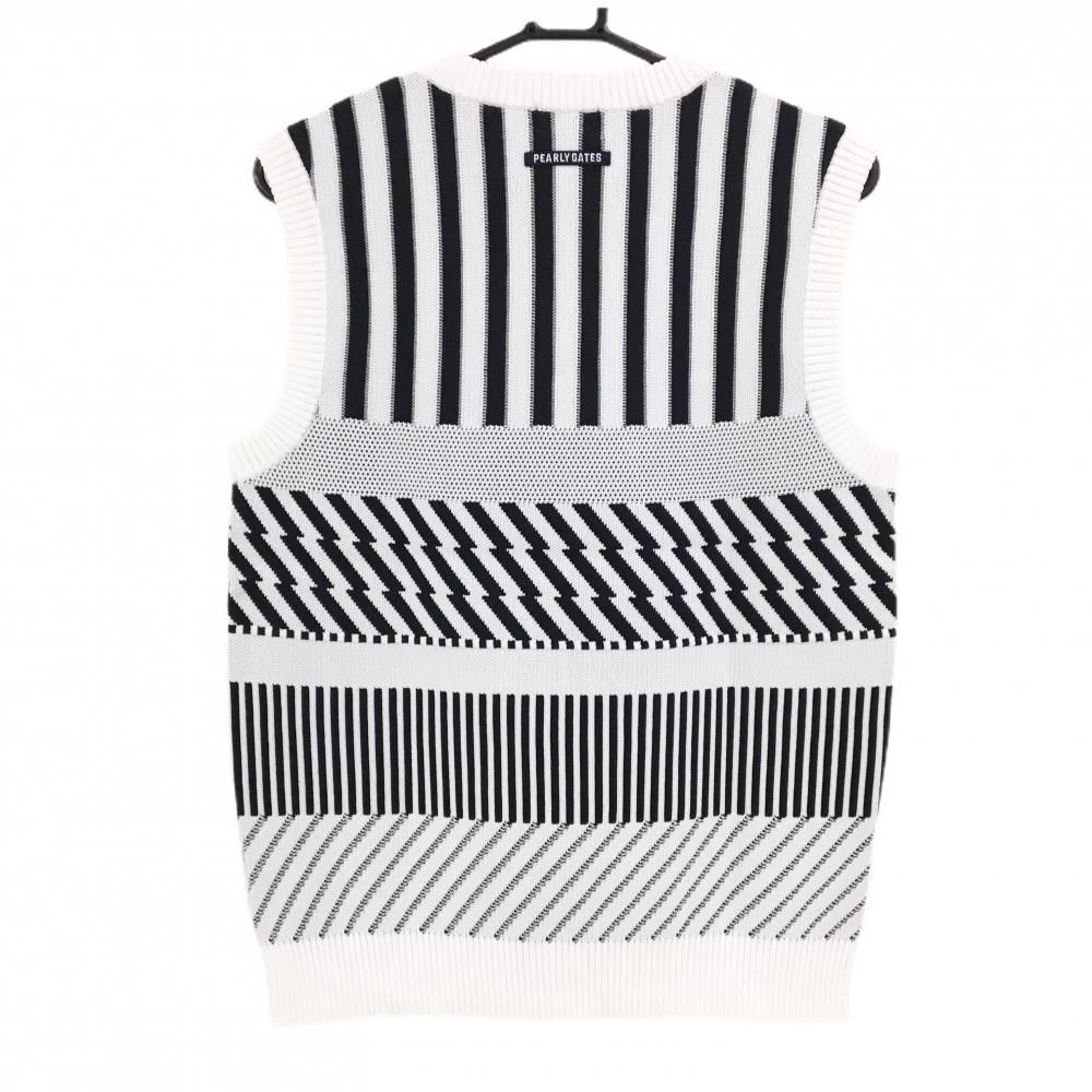 新品】パーリーゲイツ ニットベスト 白×ダークネイビー 総柄 胸ロゴ V