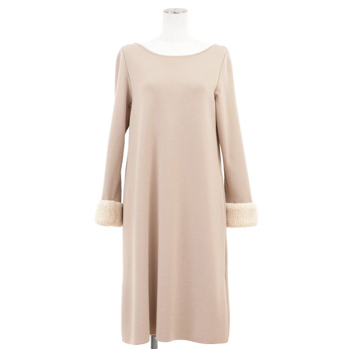 美品】FOXEY フォクシー ニットワンピース ボアトリム スリーブ バック  