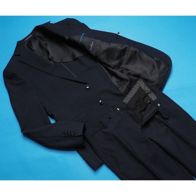 新品 大手百貨店扱い 春夏 ウール混 ストライプ ツーパンツ スーツ A6