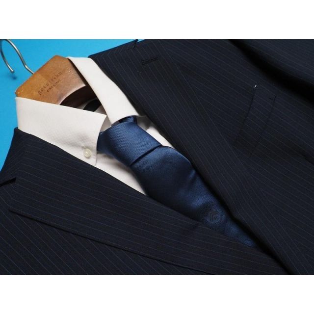 新品 大手百貨店扱い 春夏 ウール混 ストライプ ツーパンツ スーツ A6