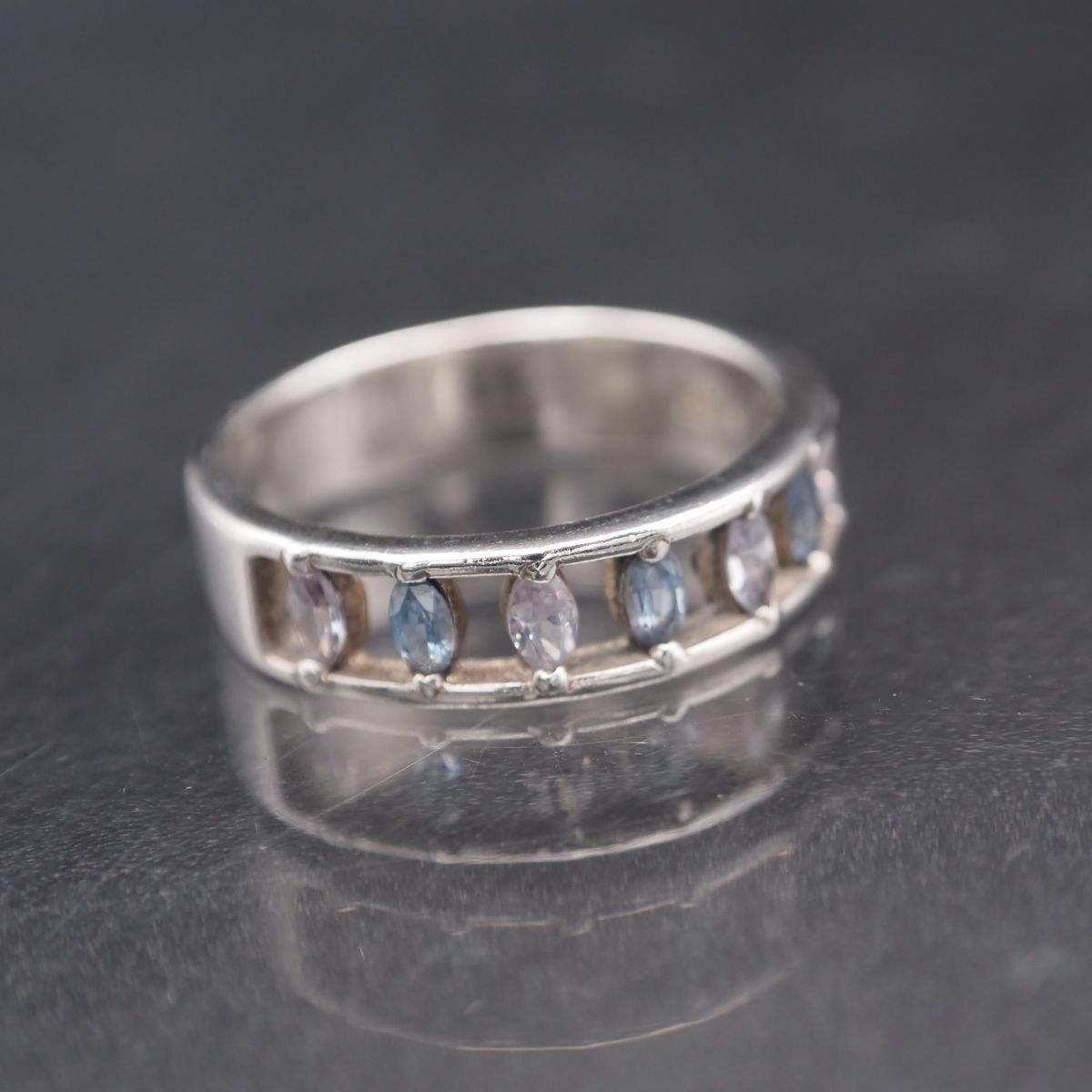 M700 ブルートパーズ ダイヤモンド風 SILVER刻印 リング デザイン