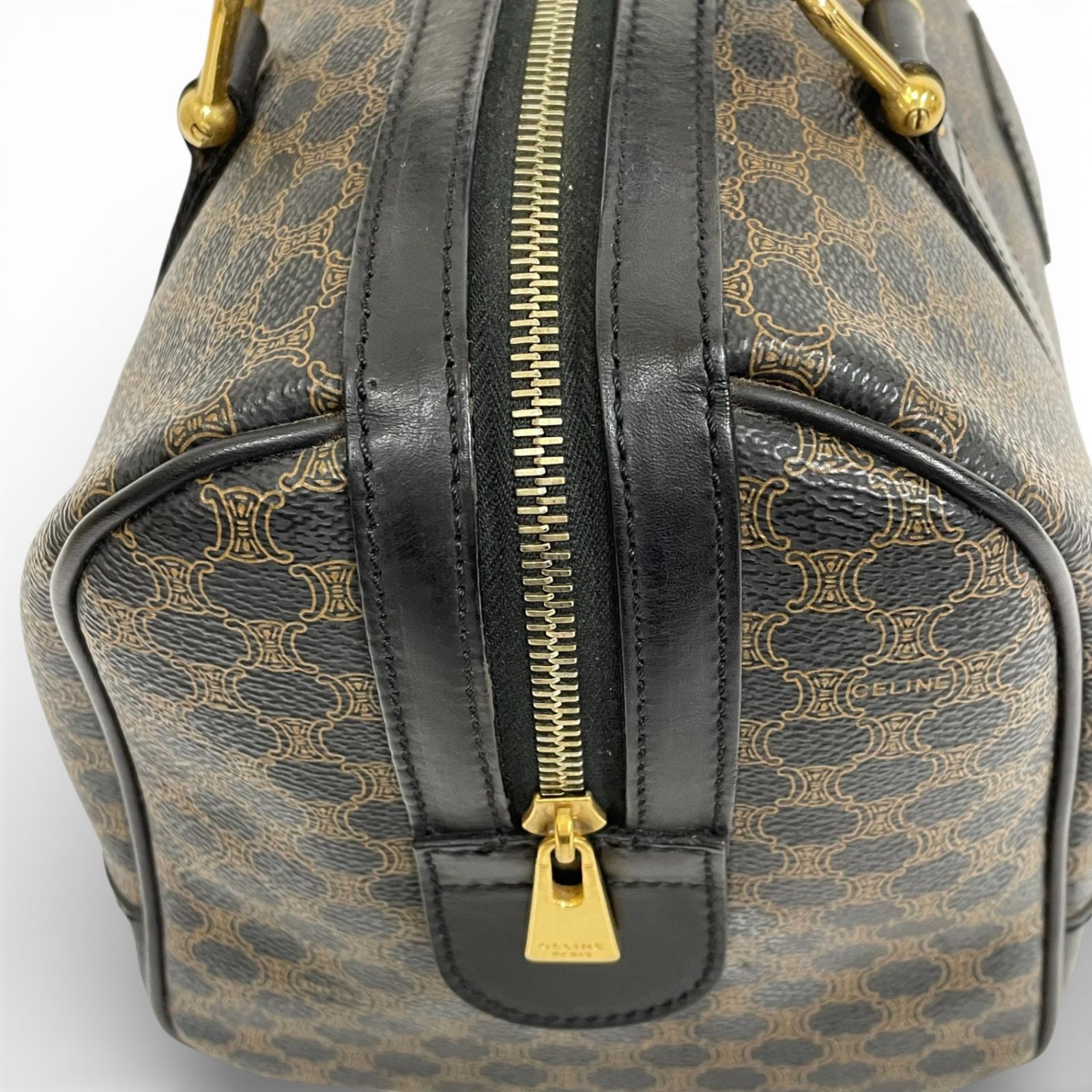 CELINE セリーヌ ミニボストンバッグ マカダム柄 ブラック ゴールド 