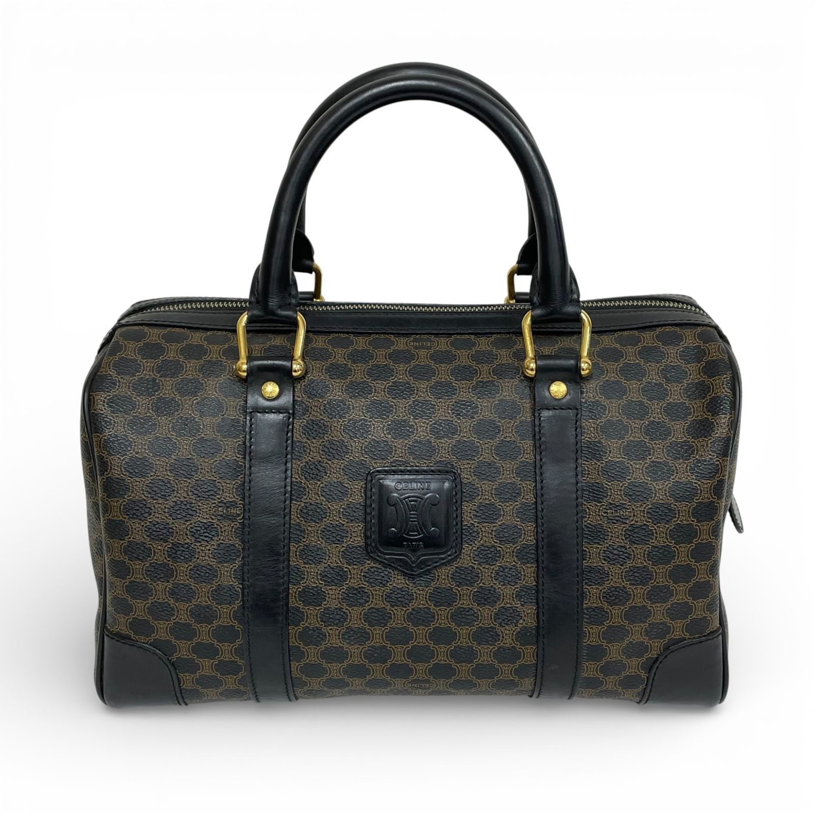 CELINE セリーヌ ミニボストンバッグ マカダム柄 ブラック ゴールド 