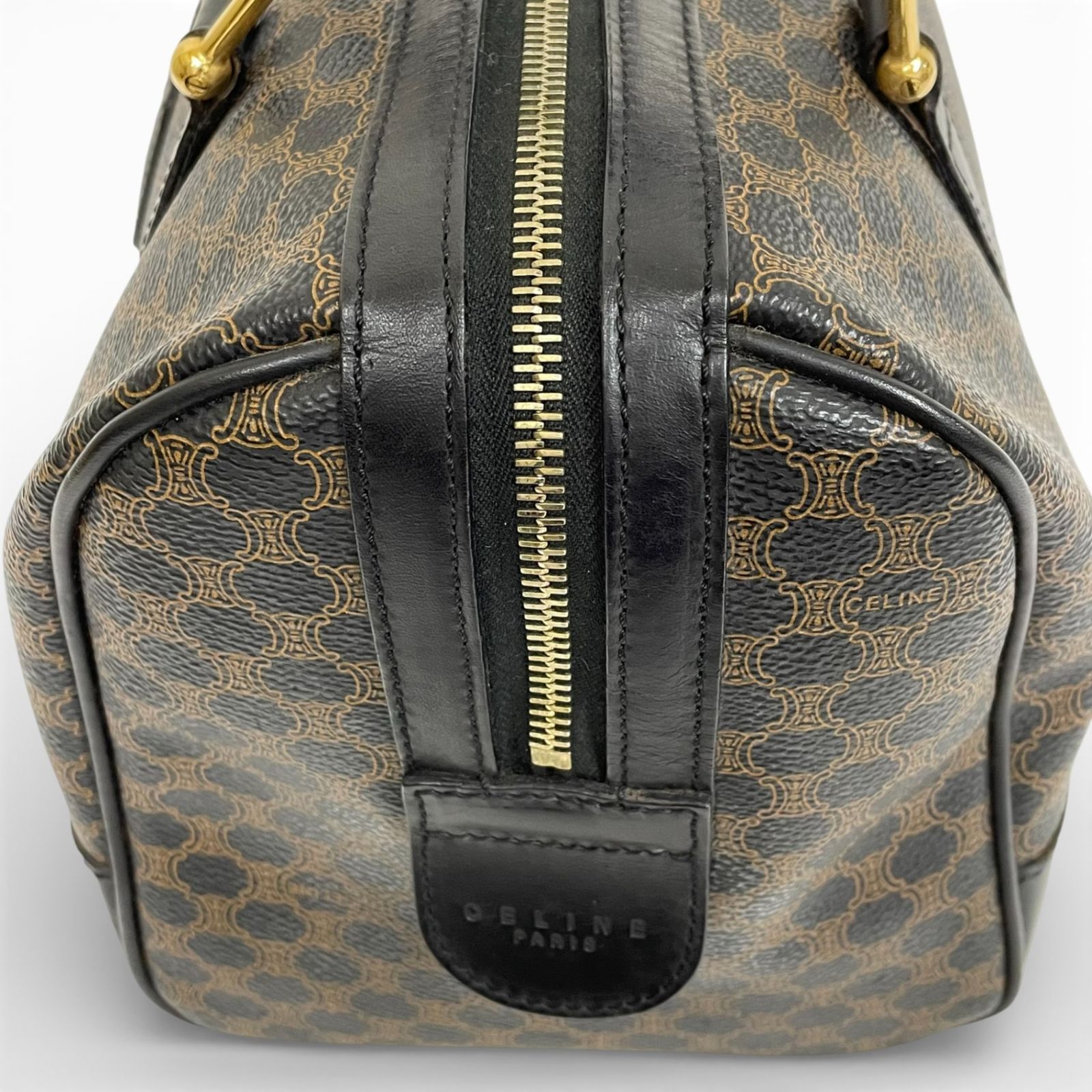 CELINE セリーヌ ミニボストンバッグ マカダム柄 ブラック ゴールド