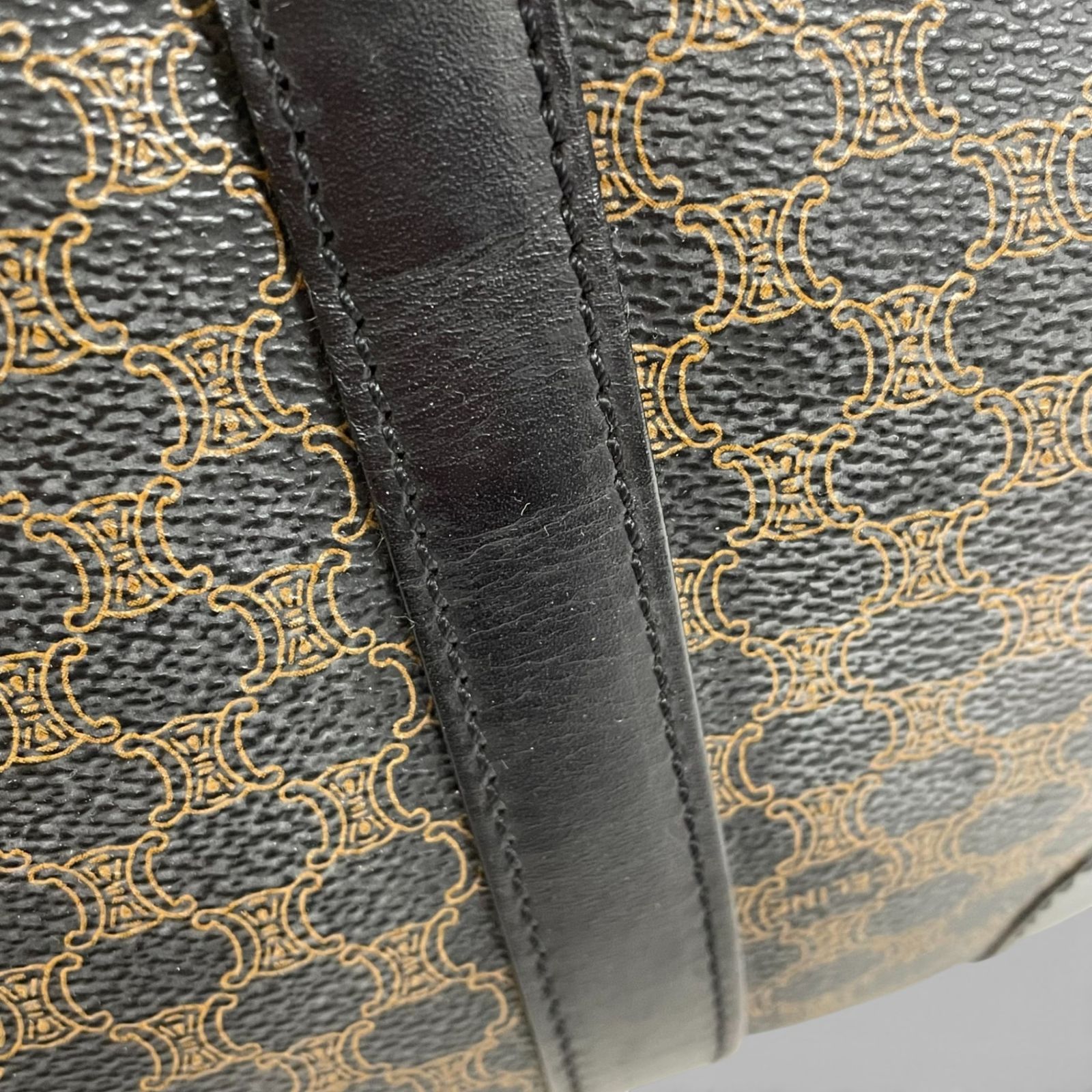 CELINE セリーヌ ミニボストンバッグ マカダム柄 ブラック ゴールド 