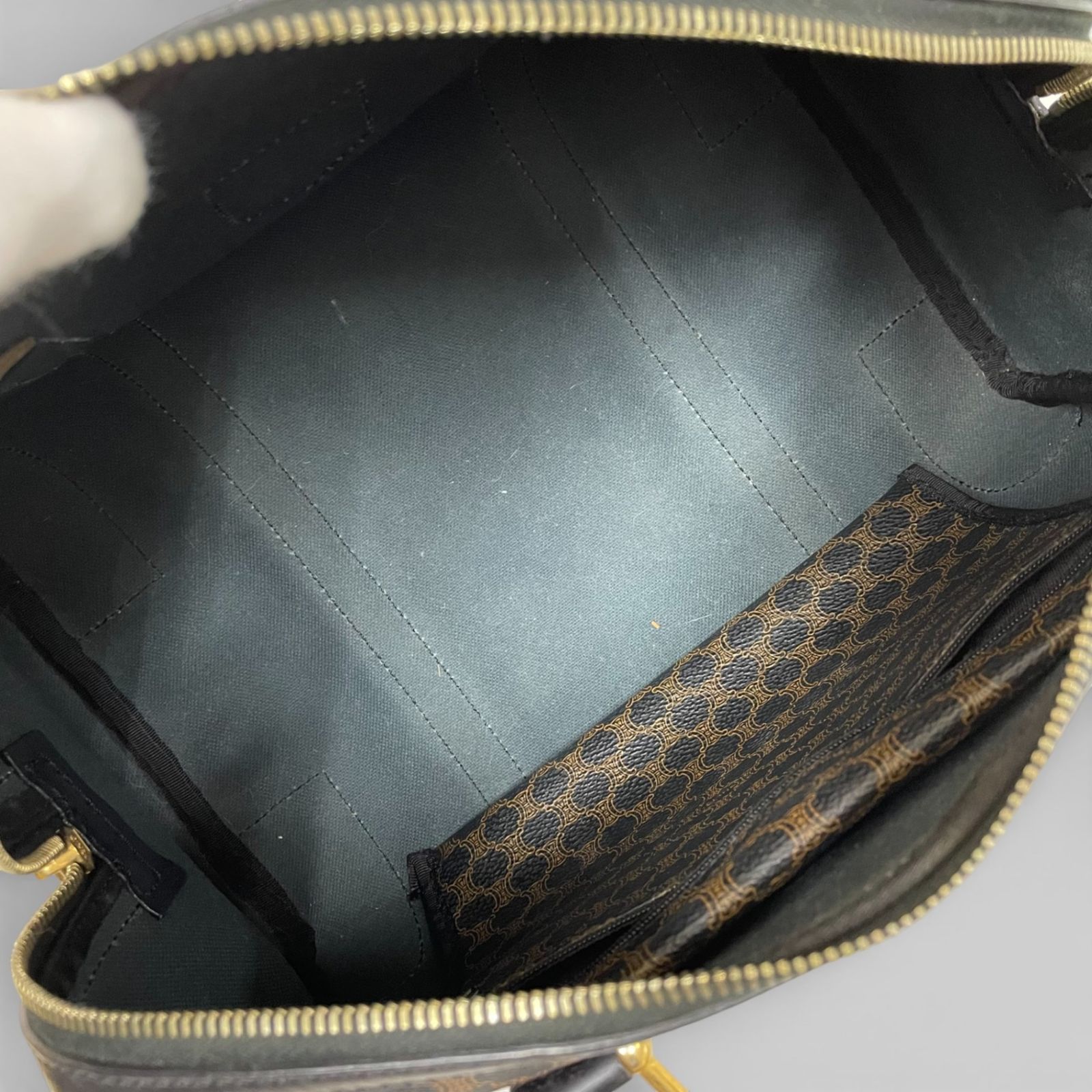 CELINE セリーヌ ミニボストンバッグ マカダム柄 ブラック ゴールド 