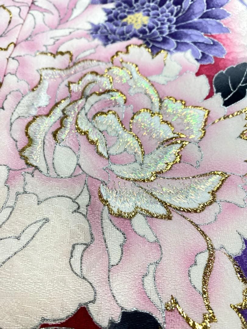 振袖 仮絵羽 舞台衣装 刺繍 銀彩 正絹 未仕立て品 八掛付き MOK874