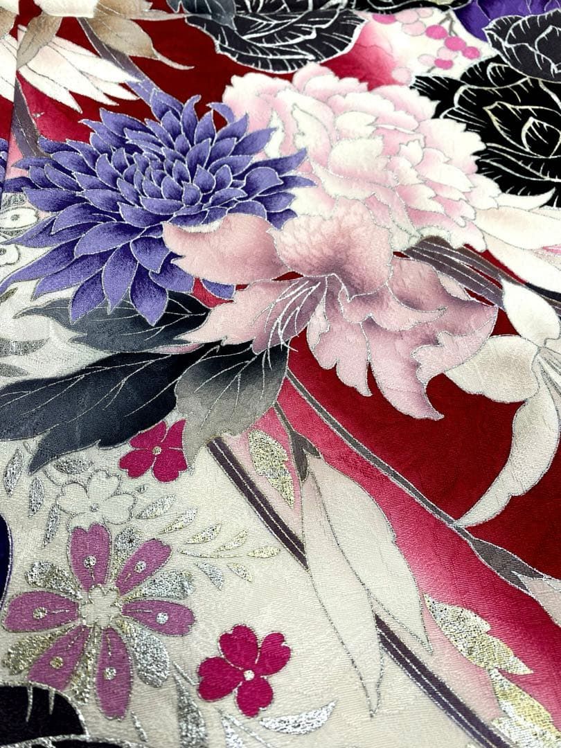 振袖 仮絵羽 舞台衣装 刺繍 銀彩 正絹 未仕立て品 八掛付き MOK874 