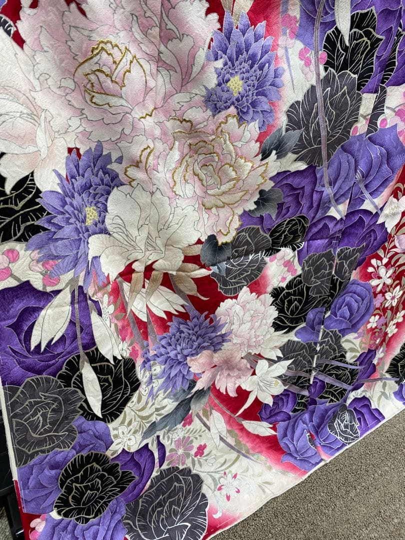 振袖 仮絵羽 舞台衣装 刺繍 銀彩 正絹 未仕立て品 八掛付き MOK874