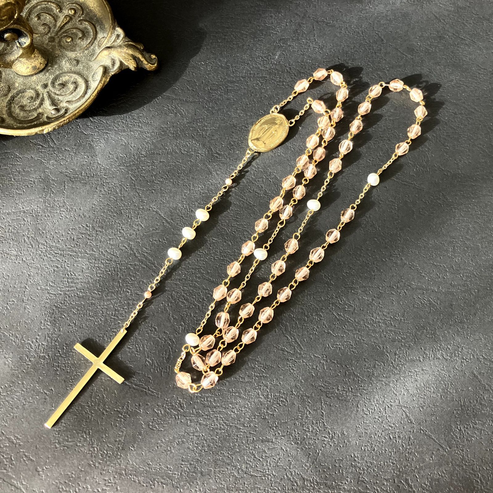 フランス奇跡のメダイ] ロザリオnecklace - vintageビーズ* 1点限り 