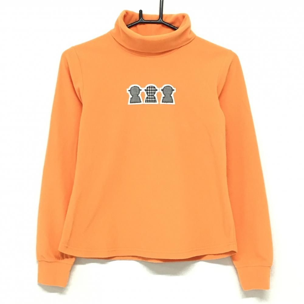 美品 PICONE ピッコーネ ストレッチ ハイネックカットソー ゴルフウェア 美品】ピッコーネクラブ 長袖タートルネックシャツ オレンジ ワッペン