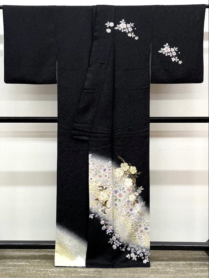 ゆりのはな　訪問着　金彩　銀彩　友禅ボカシ　丹後ちりめん　落款　正絹　L201 ゆりのはな 訪問着 金彩 銀彩 友禅ボカシ 丹後ちりめん 落款 正絹 L201