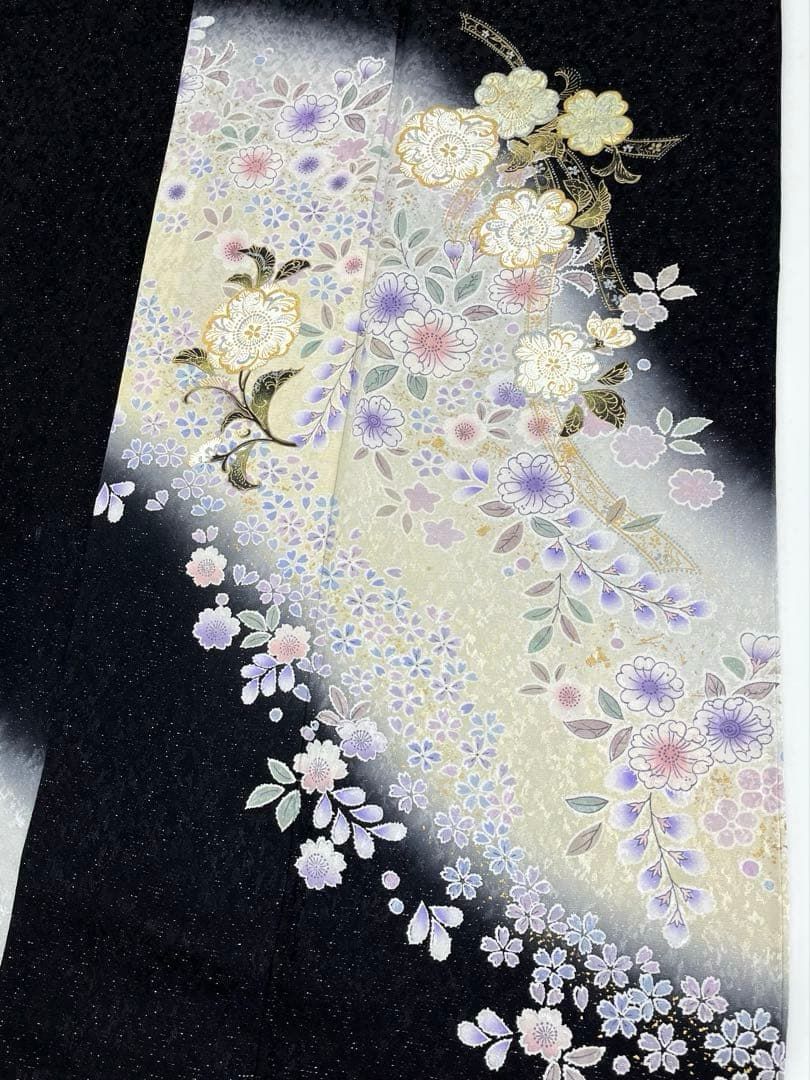 訪問着 銀通し 金彩 辻ヶ花 紋意匠 正絹 黒地 A177 - メルカリ