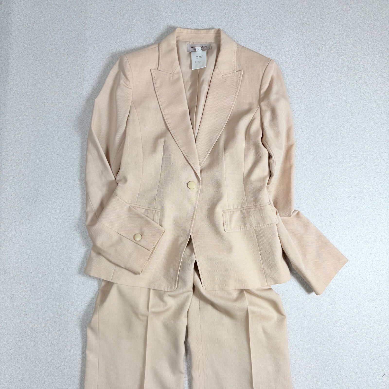 【未使用】ジバンシー パンツスーツ ワイドパンツ ステッチ ウール シルクM 希少 GIVENCHY ジパンシー ワイドパンツスーツ セットアップ ステッチ