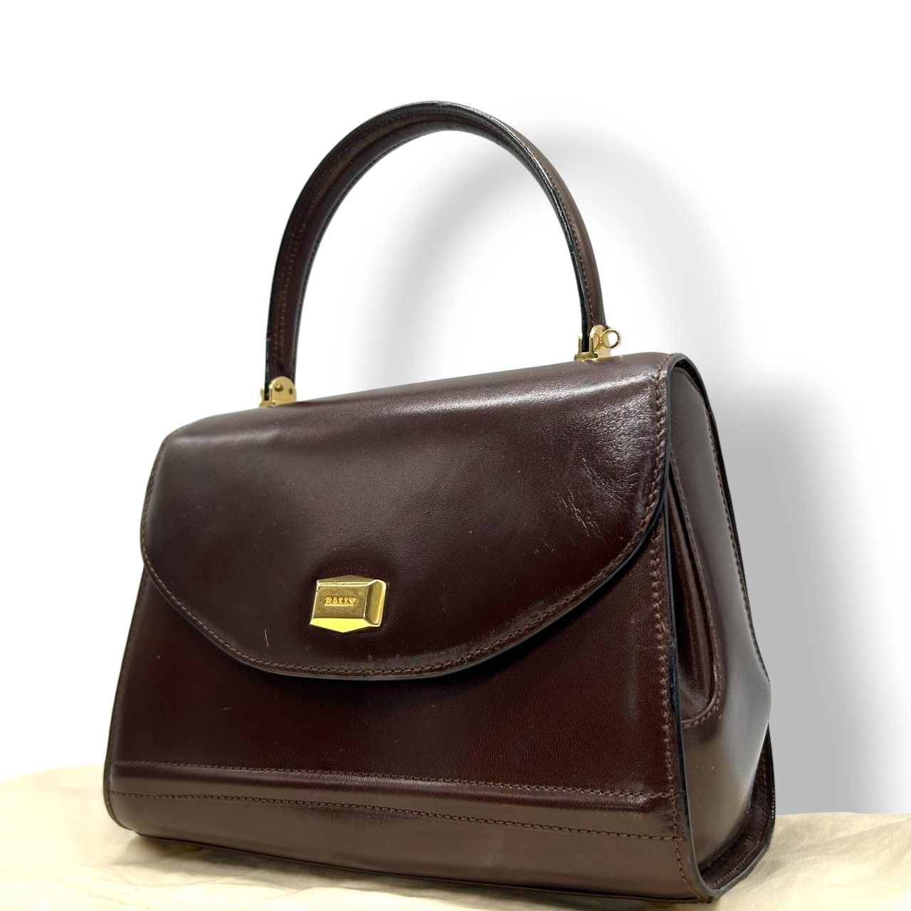 良品】バリー BALLY ハンドバッグ トップハンドル ターンロック レザー