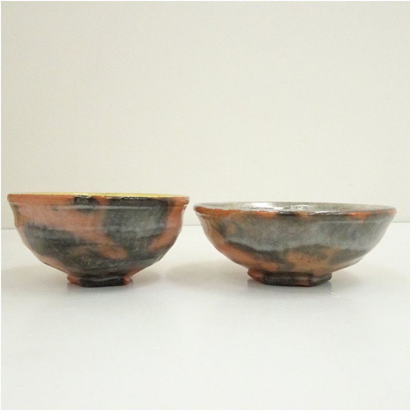 佐々木昭楽造 赤楽嶋台茶碗（銘：蓬莱）（大徳寺 小林太玄書付）（共箱