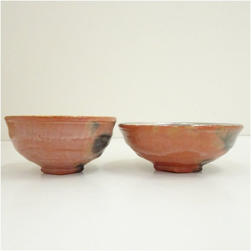 佐々木昭楽造 赤楽嶋台茶碗（銘：蓬莱）（大徳寺 小林太玄書付）（共箱