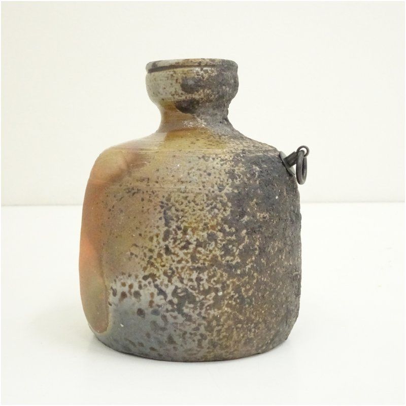 備前焼 伊勢崎紳造 窯変蹲掛花入（共箱） 花入れ 茶道 茶道具 花瓶