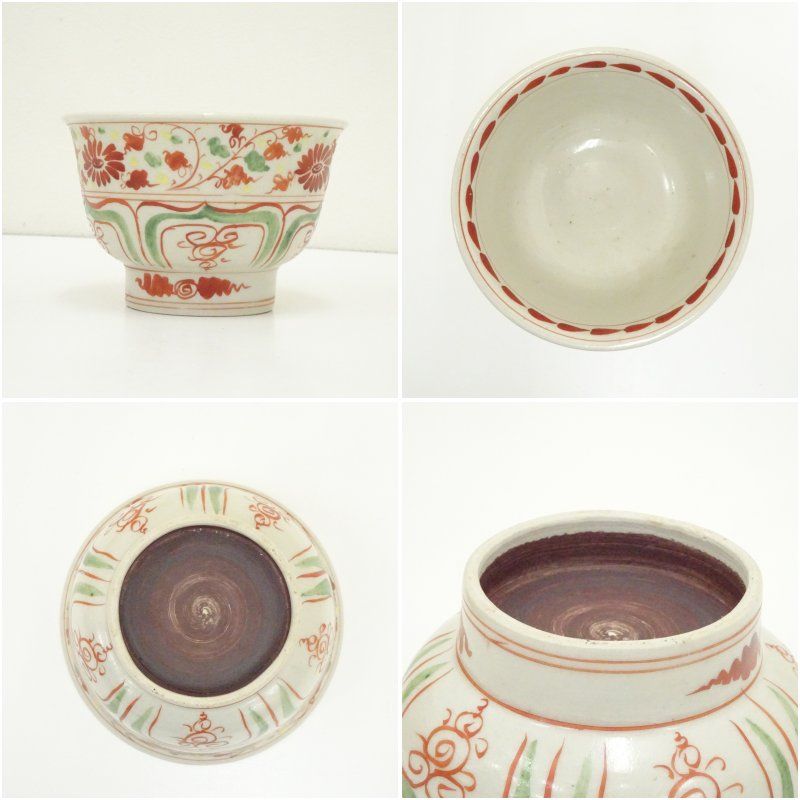 越南製 紅安南唐草文茶碗（共箱） 茶道 抹茶 おしゃれ 抹茶茶碗 抹茶碗