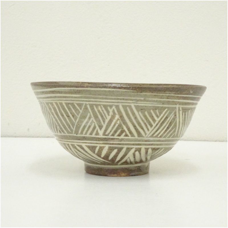 李朝窯 土丁 洪在杓造 花三島茶碗（共箱） 茶道 抹茶 おしゃれ 抹茶