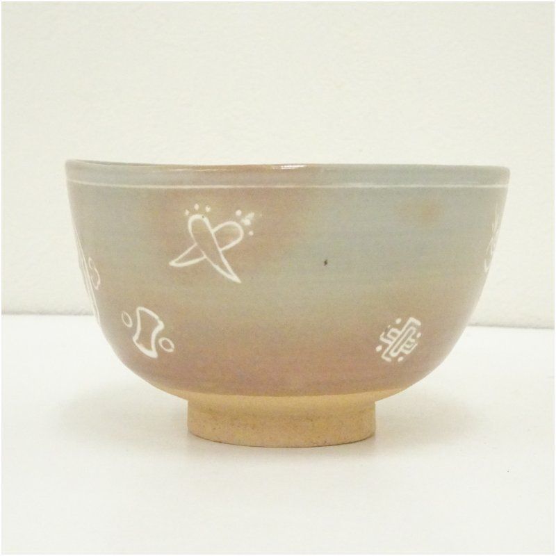 D-4 骨董 アンティーク レトロ ヴィンテージ 古美術 時代物 和食器 飯碗 バイカラーで素敵◇寿と瓢箪 時代物 陽刻小碗 飯碗 骨董/antiques 古