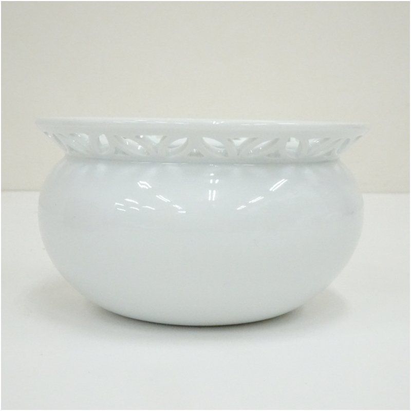 平戸焼 十三代 横石嘉助造 白磁七宝透建水（共箱） 茶道具 茶道