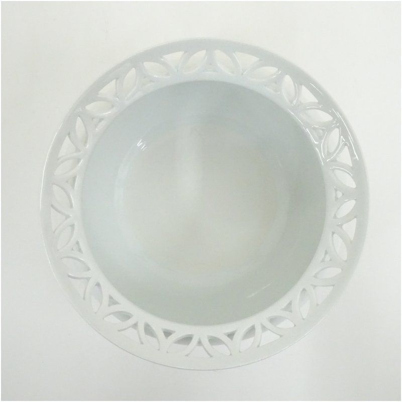 平戸焼 十三代 横石嘉助造 白磁七宝透建水（共箱） 茶道具 茶道