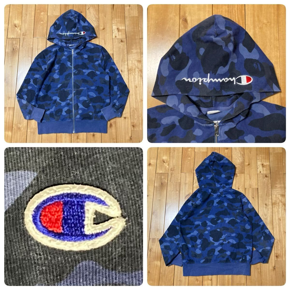 CHAMPION × BAPE BLUE CAMO ジップ パーカー Sサイズ a bathing ape