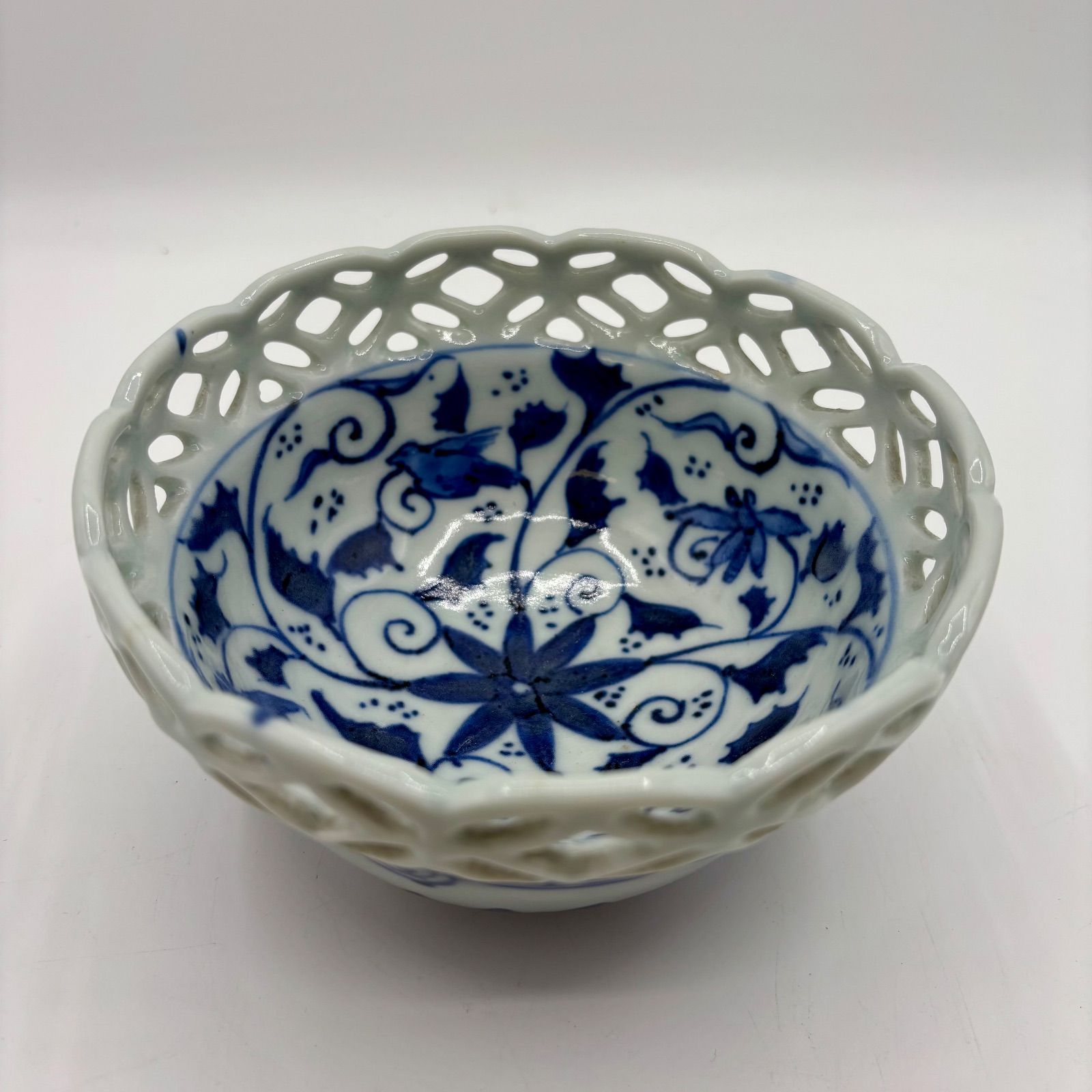 古伊万里 伊万里焼 染付 透かし鉢 唐草文 江戸後期 明治期 骨董 - メルカリ