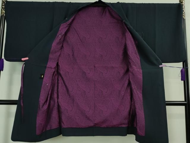 平和屋着物＃極上　コート作家　三本賢　和装コート　ロング丈　濃紺地　逸品　DZAB3051kh6 平和屋着物∞極上 コート作家 三本賢 和装コート ロング丈 濃紺地 逸品