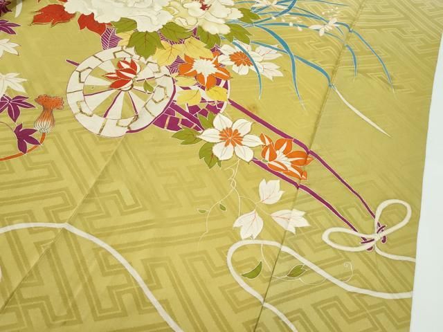 平和屋着物●極上　アンティーク　大正ロマン　小振袖　駒刺繍　花車文　暈し染め　金銀彩　逸品　CZAA4906s6 平和屋着物○極上 アンティーク 大正ロマン 小振袖 駒刺繍 花車文 暈し