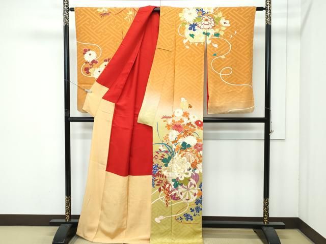 平和屋着物●極上　アンティーク　大正ロマン　小振袖　駒刺繍　花車文　暈し染め　金銀彩　逸品　CZAA4906s6 平和屋着物○極上 アンティーク 大正ロマン 小振袖 駒刺繍 花車文 暈し