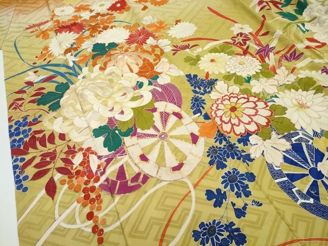 平和屋着物●極上　アンティーク　大正ロマン　小振袖　駒刺繍　花車文　暈し染め　金銀彩　逸品　CZAA4906s6 平和屋着物○極上 アンティーク 大正ロマン 小振袖 駒刺繍 花車文 暈し