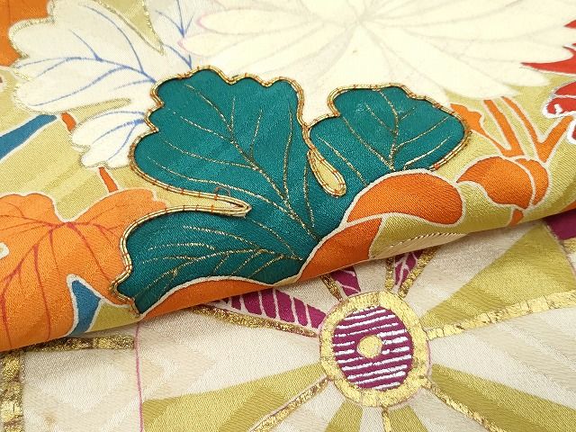 平和屋着物●極上　アンティーク　大正ロマン　小振袖　駒刺繍　花車文　暈し染め　金銀彩　逸品　CZAA4906s6 平和屋着物○極上 アンティーク 大正ロマン 小振袖 駒刺繍 花車文 暈し