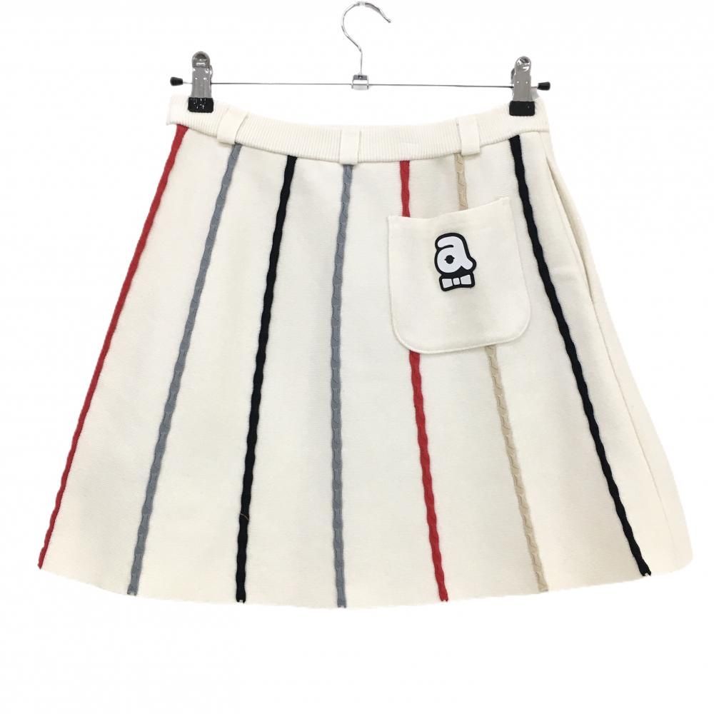 超美品】アルチビオ ニットスカート 白×黒 ストライプ ウール混