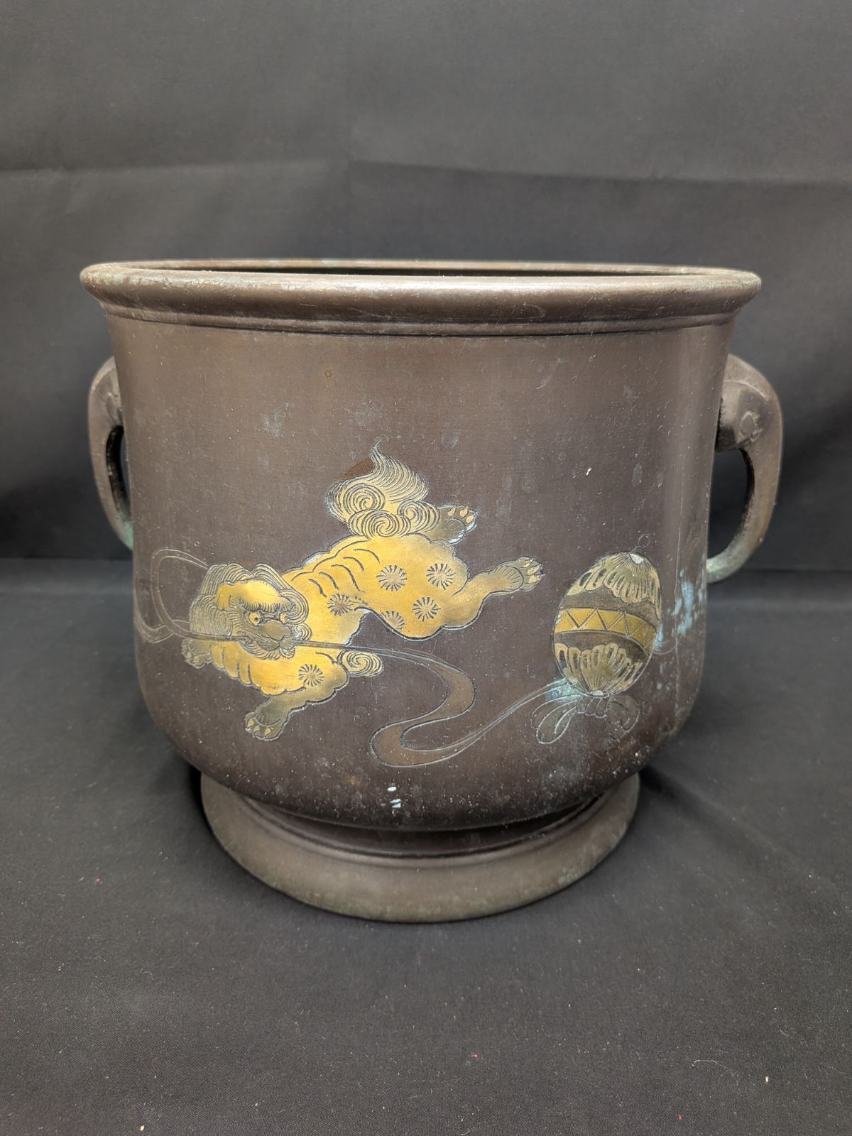 金属製火鉢 取手付 獅子 昭和レトロ - メルカリ