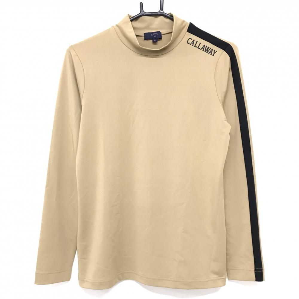 美品】キャロウェイ 長袖ハイネックシャツ ベージュ×黒 肩ロゴプリント
